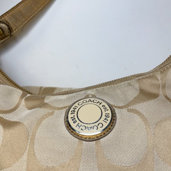 Coach Womens Canvas Stripe Patch Hobo Tan Shoulder Bag - Picture 4 of 16